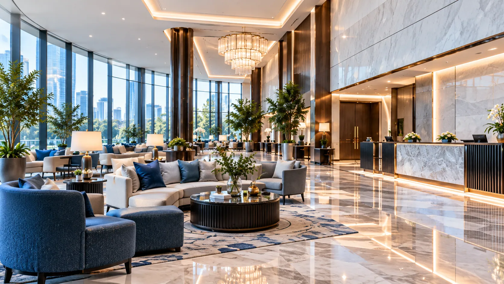 Hotel lobby for guest-facing support