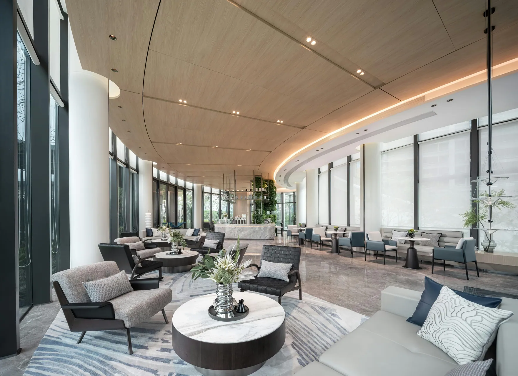 Hotel front desk and lobby